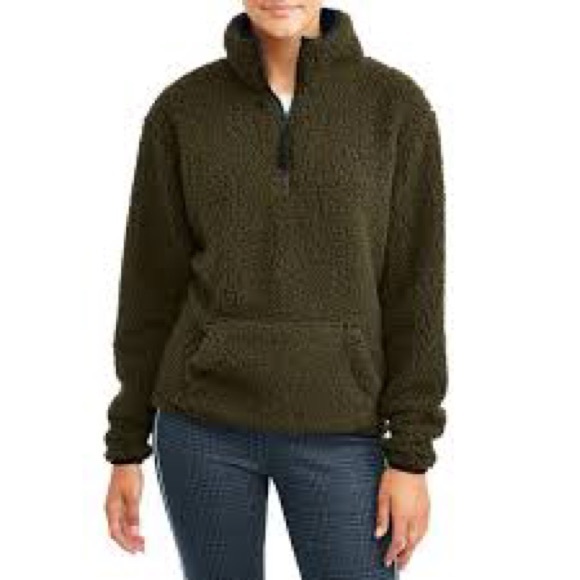 No Boundaries Tops - ☼ Olive quarter-zip Sherpa